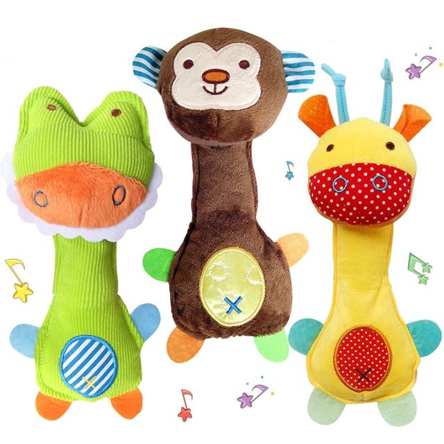3 unids/set sonajeros de juguete suaves para bebé, juguetes con sonido de animales, juguetes para bebé de desarrollo temprano, regalo para recién nacido