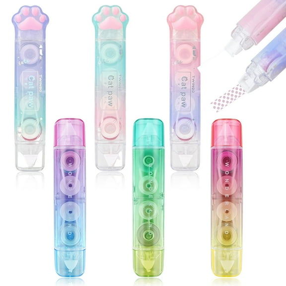 6 Pcs 2 in 1 Correction Tape and Double Sided Tape Roller, Cute White Out Correction Tape, Cat Paw Correction Tape Pen with Adhesive Glue Tape Roller for Office Scrapbook Supplies