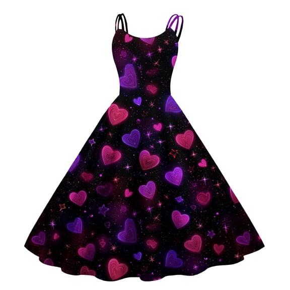 Women Valentines Day A Line Dress with Adjustable Spaghetti Straps Vintage Inspired Fit and Flare Summer Sundress Light Purple S