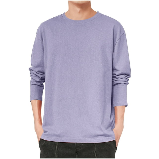 zbxnLI T-Shirts à Manches Longues pour Hommes T-Shirts Classiques Unis Col Ras du Cou Chemises Amples Décontractées pour Hommes