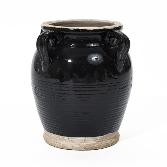 LuxenHome Black Jug Round Terracotta Vase with Two Handles