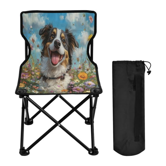 YAZAOO Camping Chairs Modern Oyful Pup in A Flower Field Pattern Folding chair