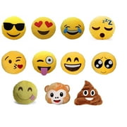 Set of 4 Emoji Pillows 12.5 Inch Large Yellow Smiley Emoticon - Random Set of 4.