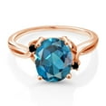 thumbnail image 2 of Gem Stone King 18K Rose Gold Plated Silver London Blue Topaz and Black Diamond 3 Stone Ring for Women (3.03 Cttw, Oval 10X8MM, Gemstone November Birthstone, Size 9), 2 of 4