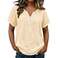 thumbnail image 5 of hoksml Women's Striped Blouse, V Neck Henley Short Sleeve Shirt, Casual Loose Fit Daily Office Wear Top, 5 of 9