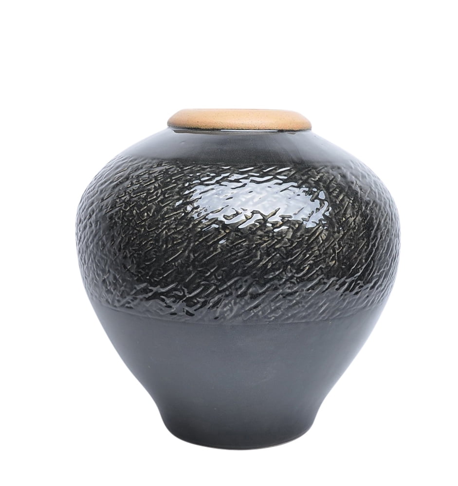 Lustrous Urn Shaped Ceramic planter, Black by Benzara
