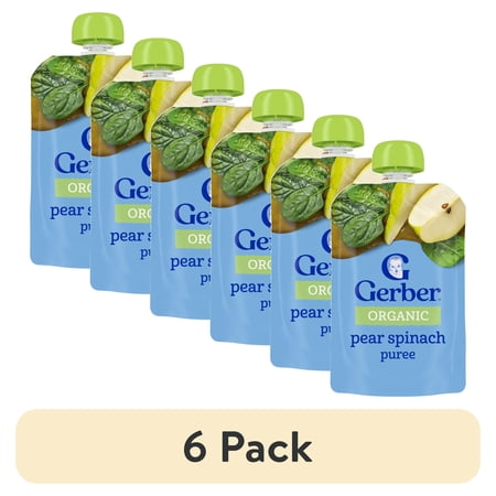 (6 pack) Gerber 2nd Foods, Organic Pear Spinach, 3.5 oz Pouch
