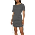 thumbnail image 6 of Dresses for Womens 2026 Summer Plus Size Fashion Generic Round Neck Ruched Drawstring Short-Sleeve Mini Dress Multiple Colors, 6 of 7