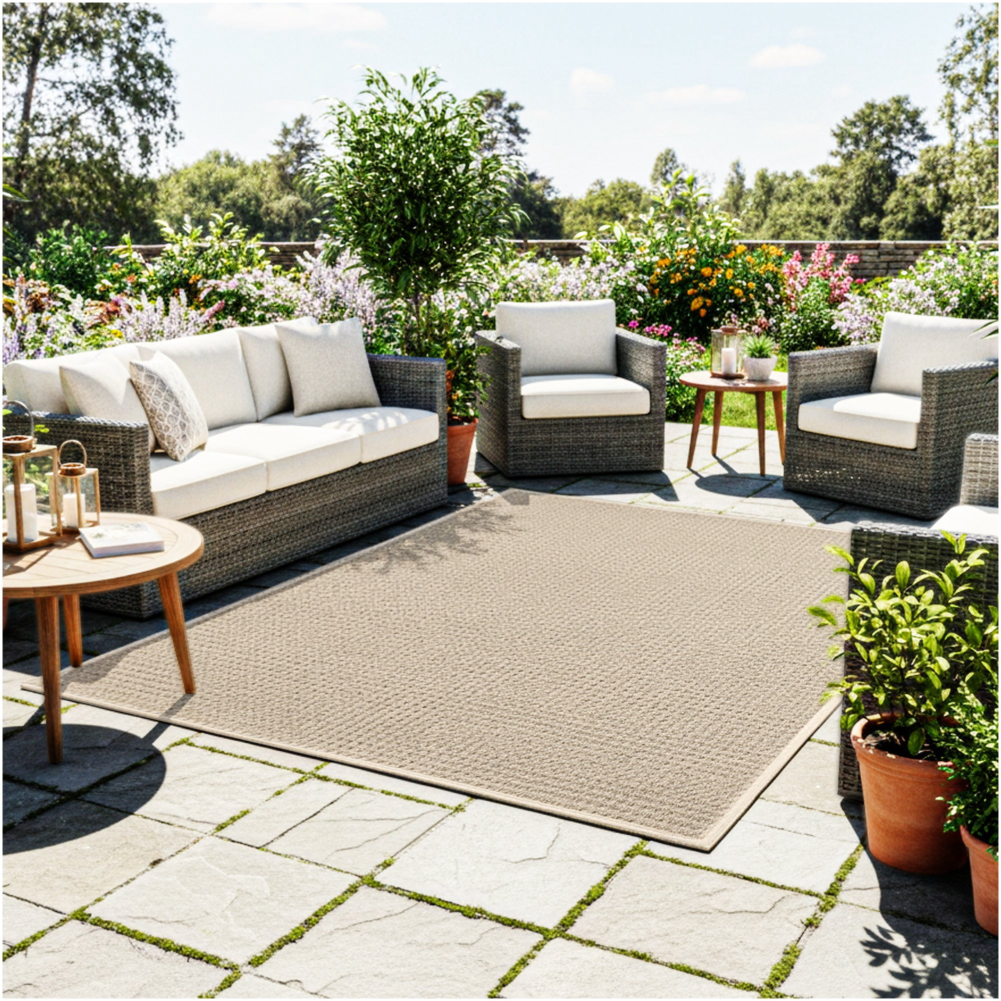 12'x12' Soft and Durable Interlace Indoor - Outdoor Area Rugs Lightweight and Flexible for Easy Cleaning and Transport (Color: Taupe)