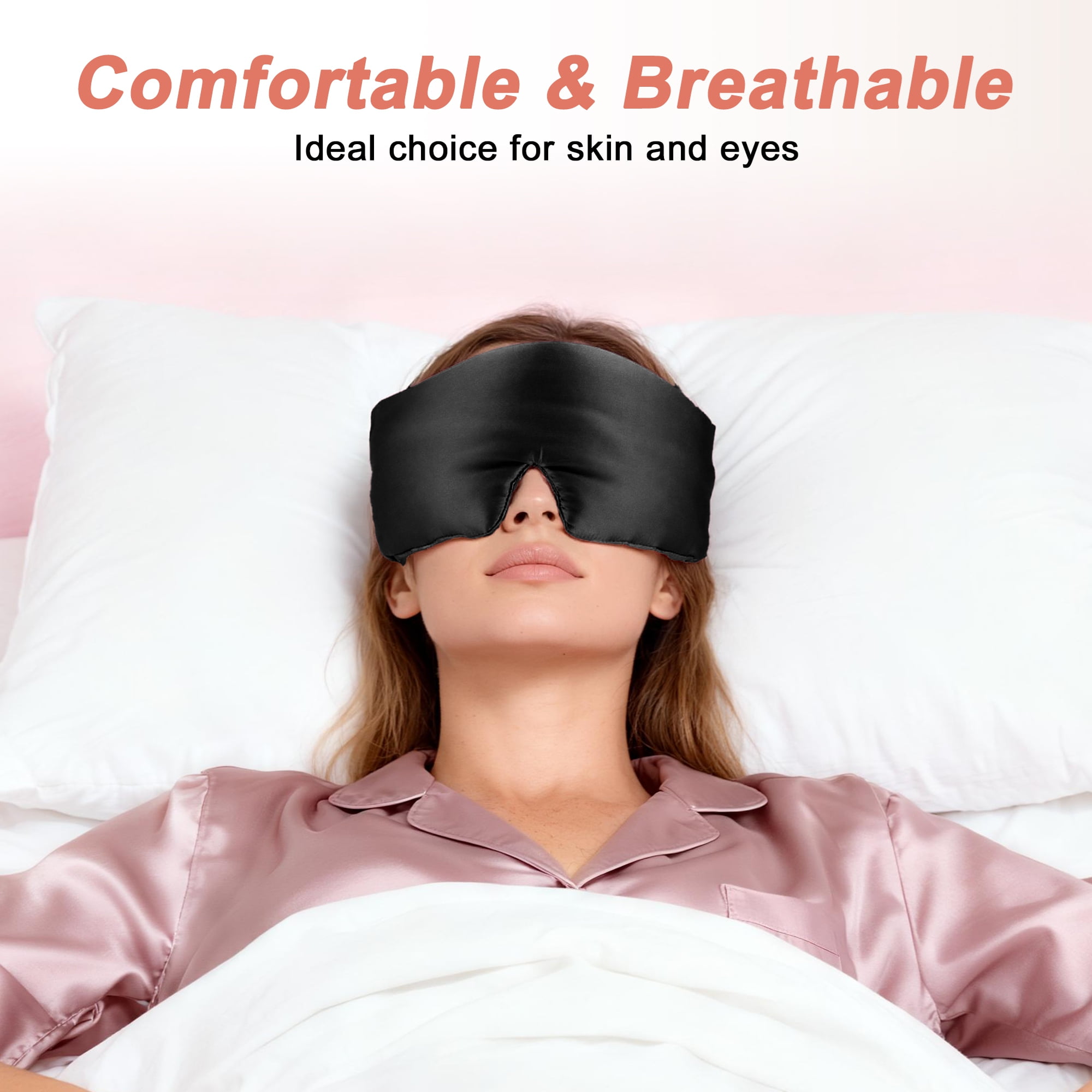 Unique Bargains 22 Momme Pure Silk Sleep Mask with Travel Pouch 3D Contour Adjustable Blindfold for Side Sleepers Eyelash Protecting for Natural Lashes & Extensions Black