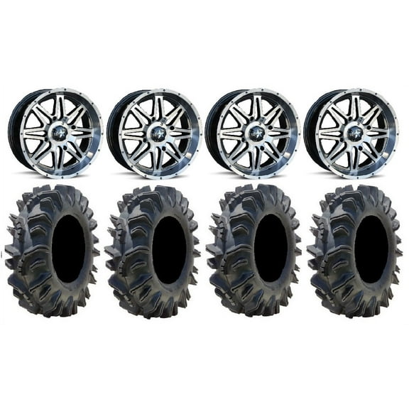 MSA Dark Tint Vibe 14" ATV Wheels 28" Terminator Tires Can-Am Commander Maverick Renegade Outlander Defender