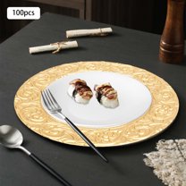 100pcs PP Gold Round Charger Plates Set 33cm for Parties,Weddings & Events Decor