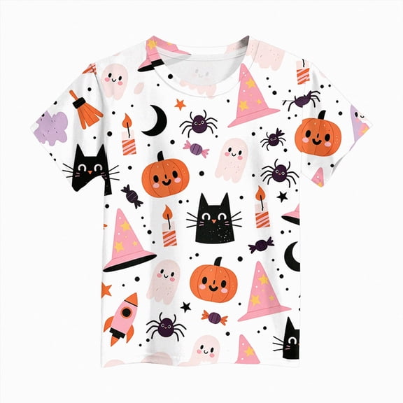 KPVEVIQ Kid Girls Boys Halloween T-Shirt Fun Pumpkin Graphic Shirts Spooky Season Tees Ghost Short Sleeve Fall Tops