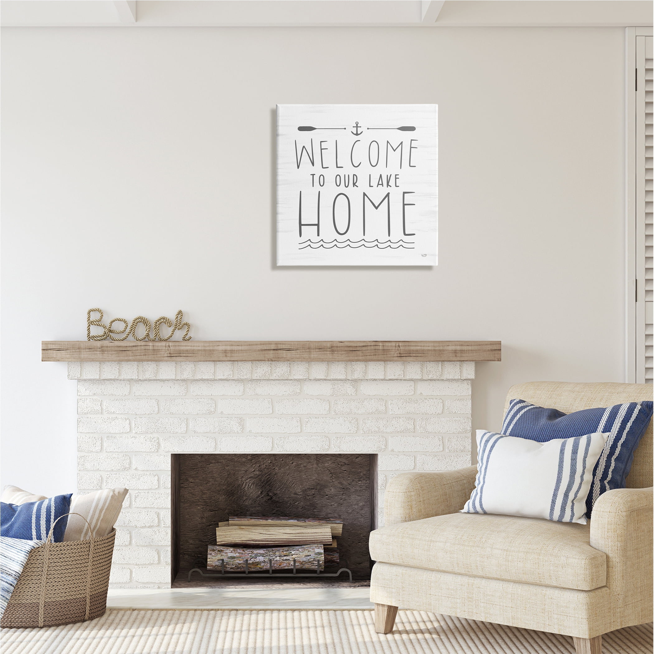 Stupell Industries Lake House Welcome Phrase Nature Painting Gallery Wrapped Canvas Print Wall Art, 24 x 24