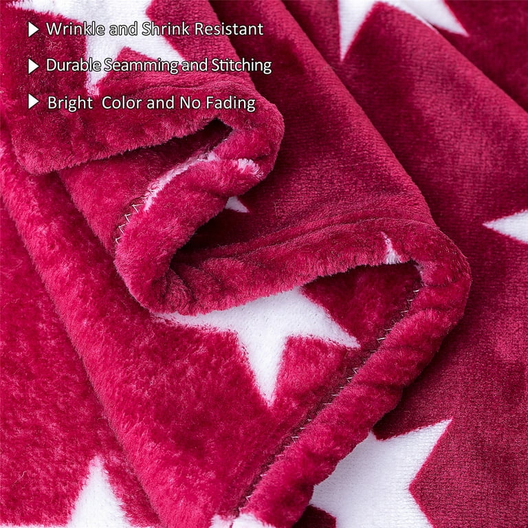 JML Soft Flannel Fleece Throw Blanket Navy Burgundy Star