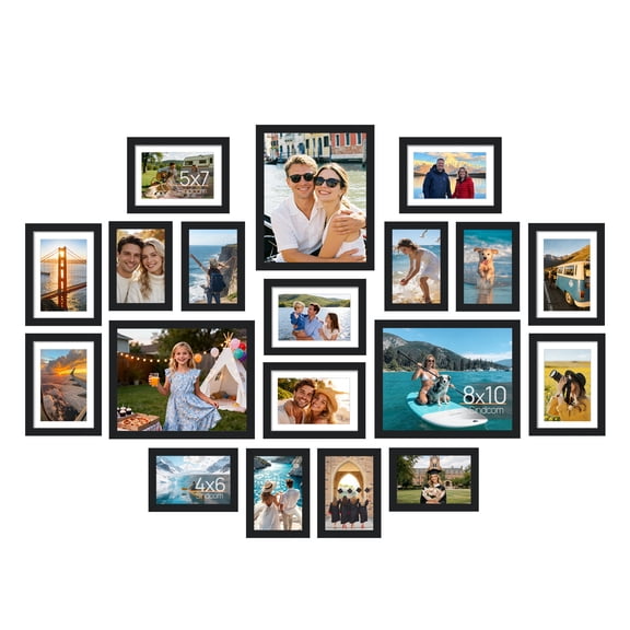 Sindcom 19 Pack Collage Picture Frame, Gallery Wall Frame Set for Wall or Tabletop Display, Black Photo Frame, Multi Sizes Fits Three 8x10, Eight 5x7, and Eight 4x6 Photo