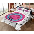 thumbnail image 4 of Ambesonne Emoji Fitted & Top Sheet Set with Shams, Delicate Love Funny Face Art, White Hot Pink Black, 4 of 5