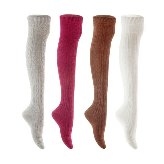 Lian LifeStyle Women's 4 Pair Adorable Comfortable Soft Thigh High Over Knee High Cotton Socks Size 6-9 L1024 Light Grey,Wine,Coffee,White
