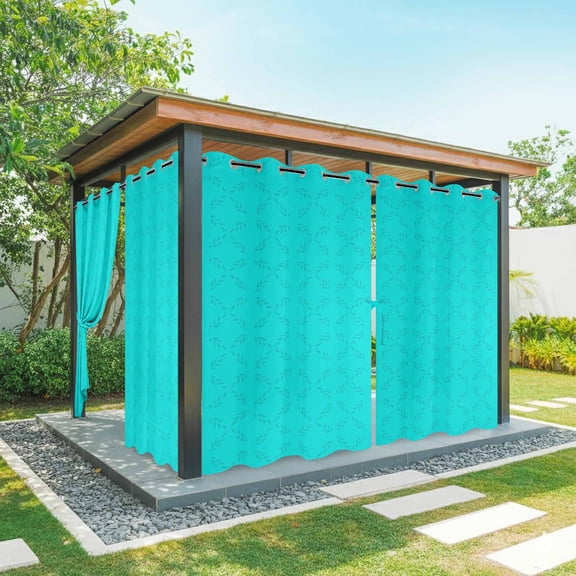 Turquoise Plaid Outdoor Curtains for Patio Waterproof,Windproof Privacy Curtains with Weighted Bottom,Geometric Leaf Diamond Morocco Abstract Outside Drapes for Picnic Garage Yard 54"x108" 2 Panel