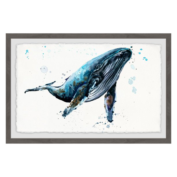 Marmont Hill Watercolor Blue Whale Framed Wall Art - Walmart.com