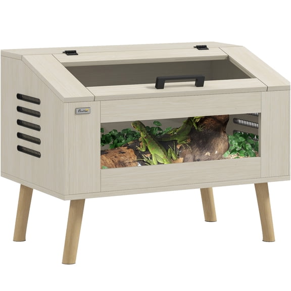 JERFIT 29 Gallon Oak Wood Reptile Tank Terrarium with Glass Viewing Windows & Ventilation, Top Opening Habitat for Snakes, Lizards, Frogs, Chameleons
