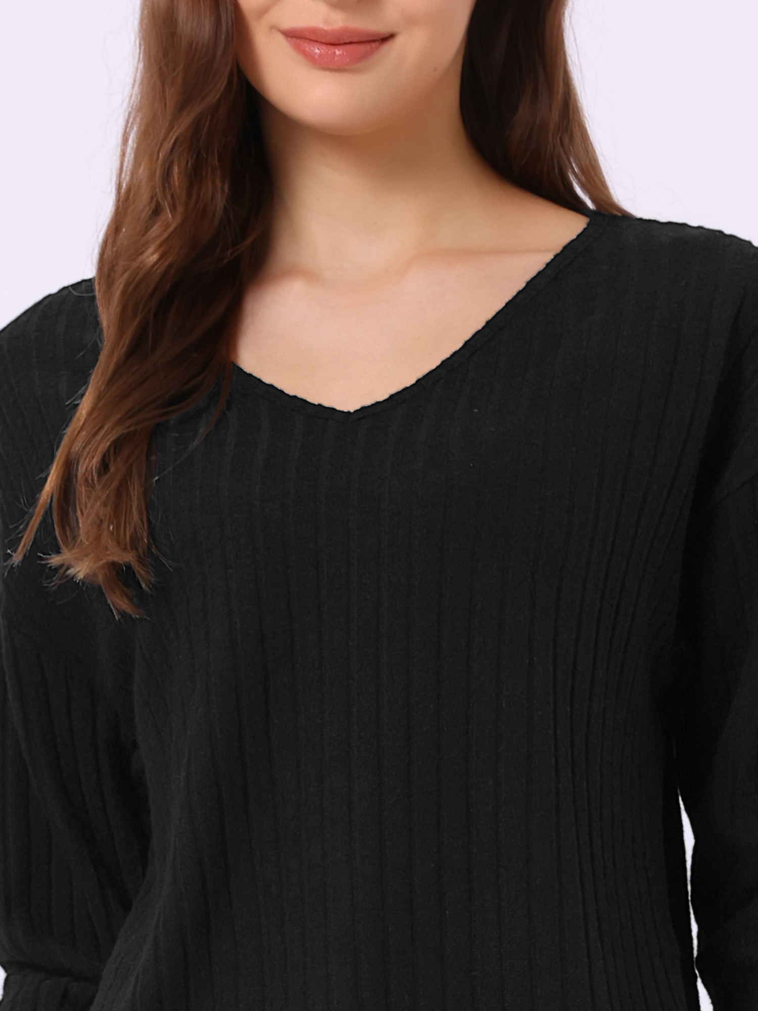 DARING DIVA Women's Ribbed Knit V Neck Long Sleeve Wide Leg Pants Lounge Set XL Black