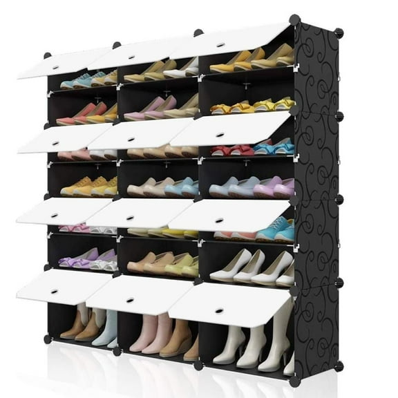 UBesGoo 24 Cubes Stackable Shoe Storage Cabinet Boxes Expandable 8 Tiers Entryway Shoe Rack Shelf Tower Stand 48 Pairs Closet Shoe Storage Organizer for Hallway Bedroom White