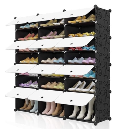 UBesGoo 24 Cubes Stackable Shoe Storage Cabinet Boxes Expandable 8 Tiers Entryway Shoe Rack Shelf Tower Stand 48 Pairs Closet Shoe Storage Organizer for Hallway Bedroom White