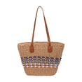 thumbnail image 2 of Bolso de playa ligero para mujer, bolso de mano tejido a la moda para desplazamientos al aire libre. Azul caqui, 2 of 9