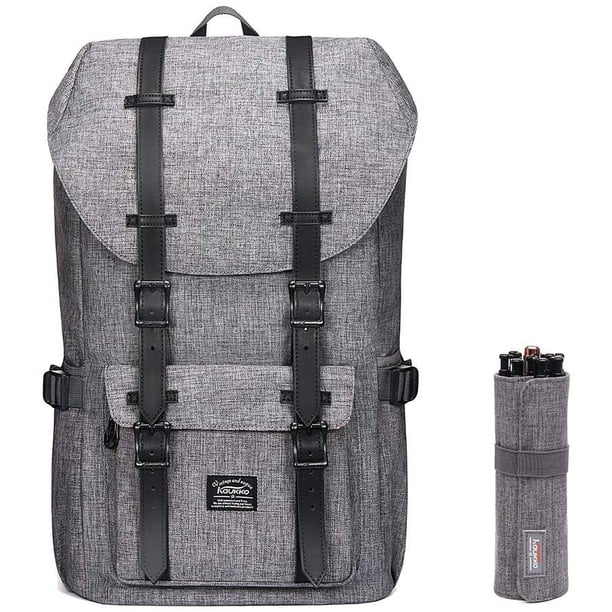 Mochila de viaje escolar KAUKKO para universidad flexible con portátil para 15 ", 22L (Lino / Caqui) KAUKKO EP5-2-grey(1044-2)