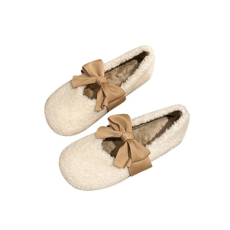 

Harsuny Ladies Casual Lightweight Winter Warm Slipper Anti-Slip Low Top Moccasin Slippers Outdoor Memory Foam House Shoes Beige 5