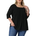 thumbnail image 1 of Blusas de mujer de tallas grandes Agnes Orinda, de manga larga, con cuello cuadrado, sueltas, con pliegues, estilo túnica, 3X, negras, 1 of 6