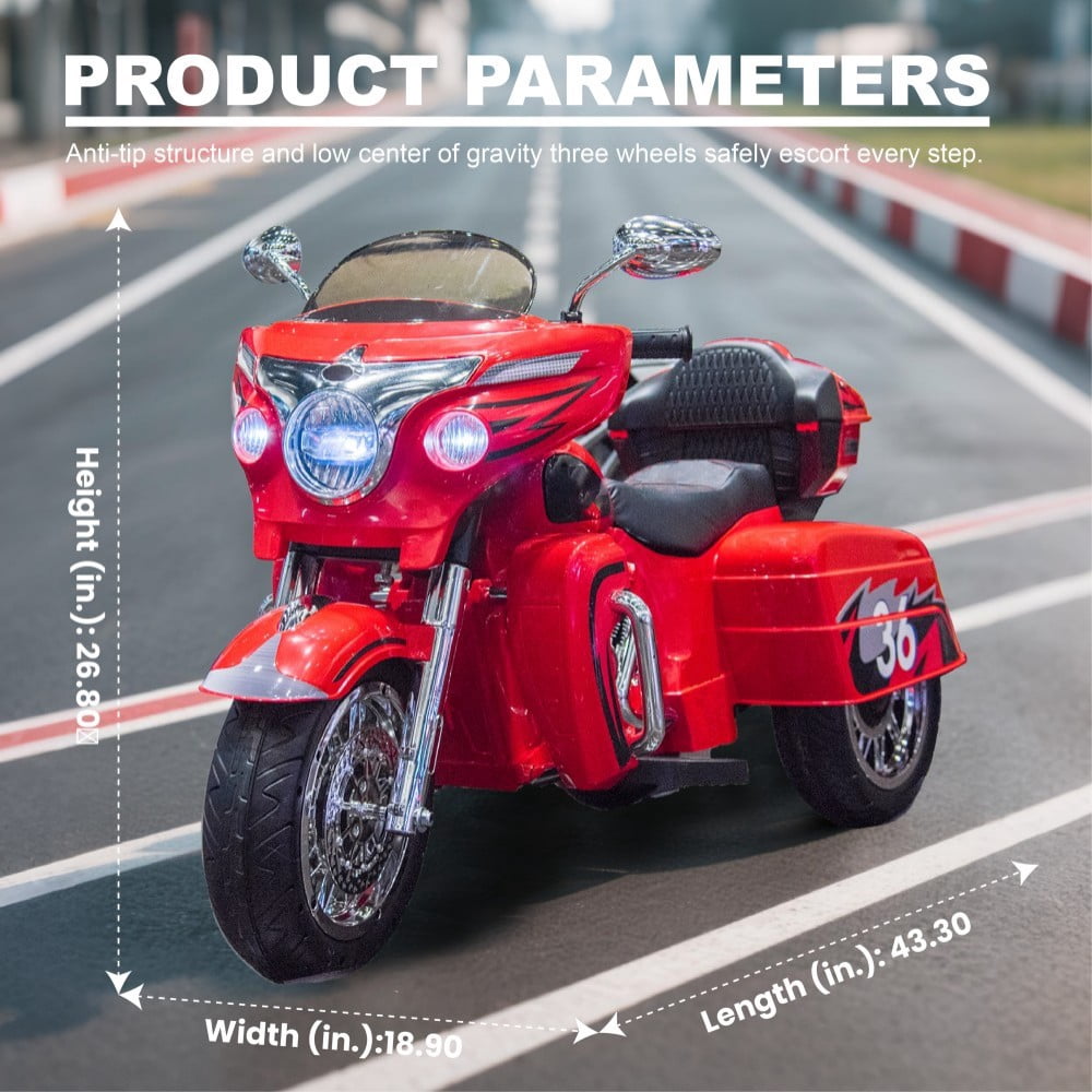 DNWRZCJXY 12V Kids Electric Motorcycle for Ages 3-8 | ASTM/CPC Certified 3-Wheel Ride-On Toy with 1-Hour Battery & Bluetooth|Max 100lbs|Red
