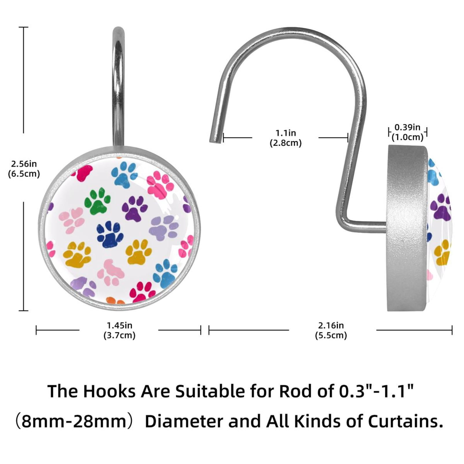 12pcs Decorative Shower Curtain Hooks, Rust Resistant Shower Rings for Bathroom Living Room,Rustproof Stainless Steel Rings for Shower Curtain and Liner Rods,Colorful Dog Paw