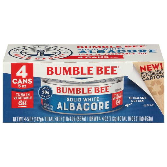 Bumble Bee Solid White Albacore Can Tuna in Oil, 5 Ounce (Pack of 4)