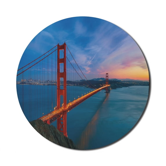 Travel Mouse Pad for Computers, Real Life Picturesque of Golden Gate Bridge Cityscape California Landmark, Round Non-Slip Thick Rubber Modern Gaming Mousepad, 8" Round, Multicolor, by Ambesonne