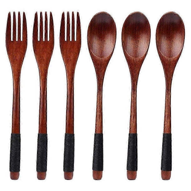 Cutlery Set 6-piece Cutlery Set Made Of Natural Wood, With Long Handle (6 Pcs)