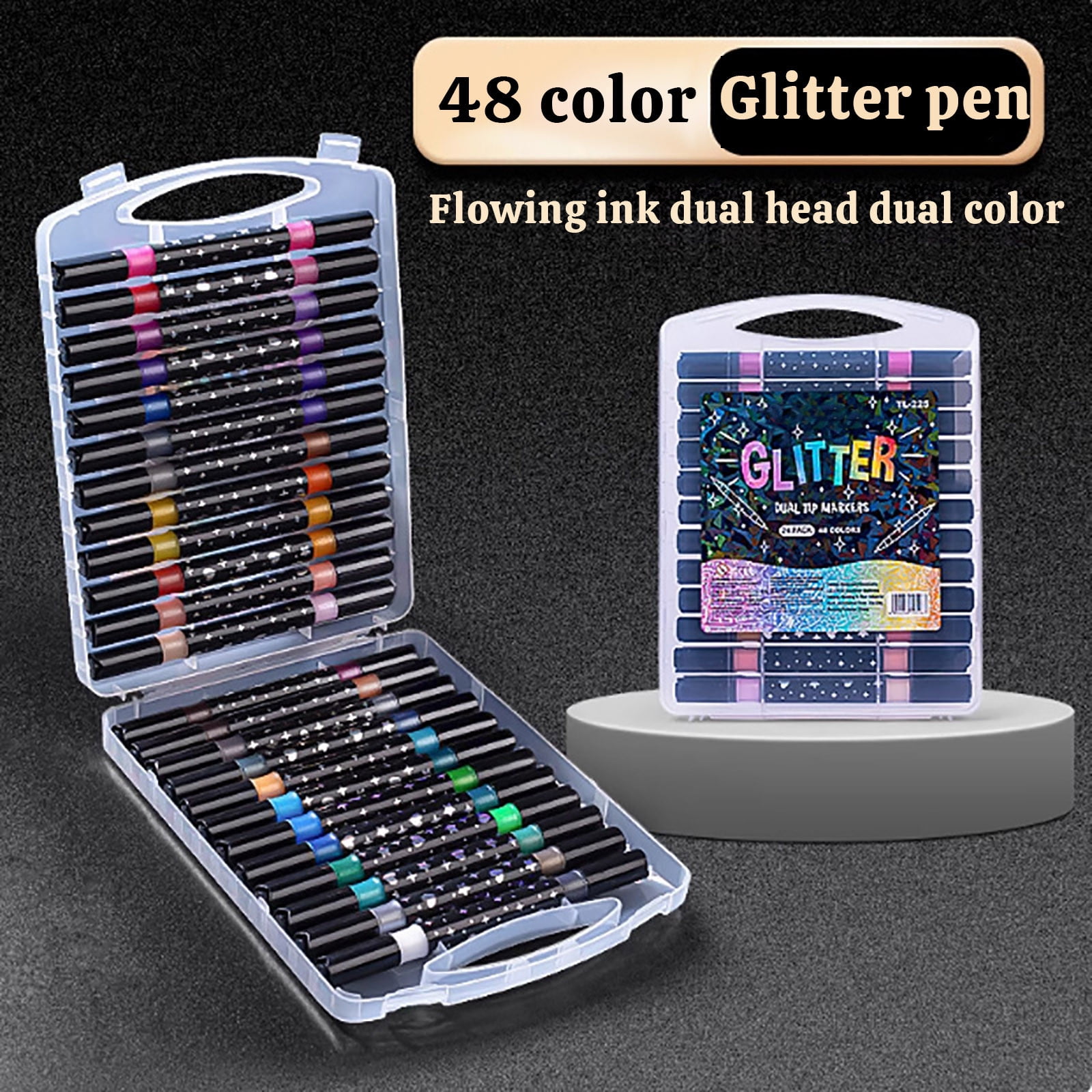 YZEGDCH 24Pcs Glitter Double-sided Markers Pen: 48 Glitter Colors Metallic Shimmer Marker Fine Tip Water-based Ink for Kids Adults DIY Crafts Greeting Birthday Cards Making Mugs Wood, Best Gifts
