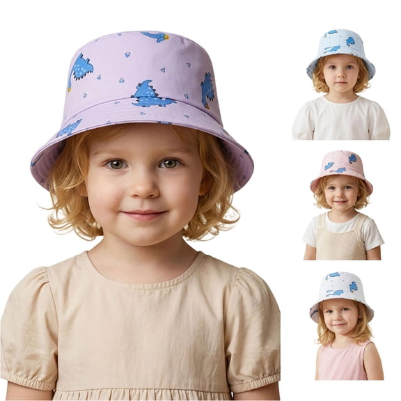 Krdevn Cartoon Dinosaur Print Kids Fisherman Sun Hat Breathable Wide Brim Outdoor Beach Cap for Toddler Boys Girls