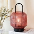 thumbnail image 3 of Decorative Medium Battery Powered Outdoor lantern, Metal and Glass Cordless Lamp, Decorative Table Lamp with 6H Timer (Purple), 3 of 14