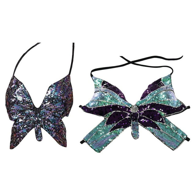 Sujetador de Danza del Vientre Jinwen para Mujer Azul Negro 2 uds