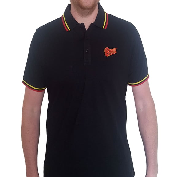 Men's David Bowie Flash Logo (Import) Polo Shirt Small Black