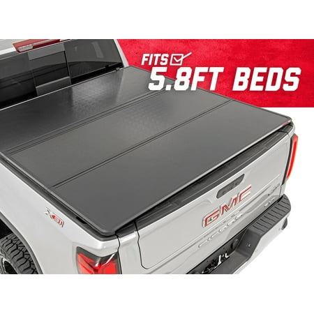 Hard Shell Bed Cover For Trucks Rough Country Hard Tri-Fold compatible w/ 2019 Chevy Silverado GMC Sierra 5.8 FT Bed Truck Tonneau Cover 45308550 ()