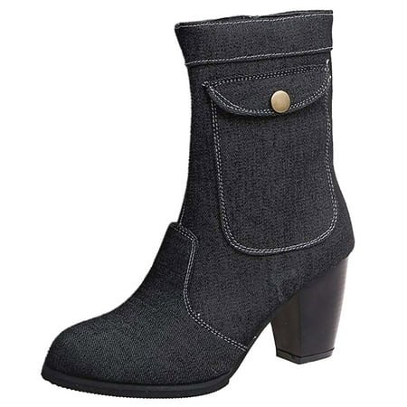 

Qufokar Mid Calf Boots for Women With Heel Open Toe Boots for Women Low Heel Boots Retro Women S Short Fashion Heels Zipper Shoes Breathable High Women S Boots
