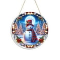 thumbnail image 2 of Christmas Door Sign Hanging Decoration – Snowman Scene PVC Holiday Pendant with Rope – Indoor Outdoor Wall Decor for Home, Party, Office, Front Door – 7.87" Clear Round Ornament, 2 of 6