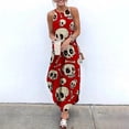 thumbnail image 3 of Robes Maxi pour Femmes Imprimé Crâne Sans Manches Robe d'Été Décontractée de Plage Robe Longue à Bretelles Mode Urbaine QZX, 3 of 7