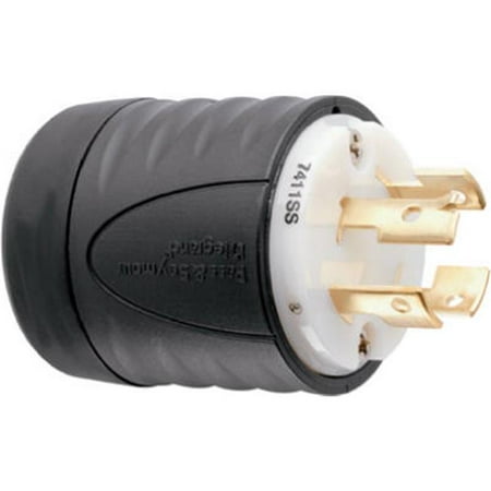 Pass & Seymour 7411SS Locking Plug, 20A, Black & White