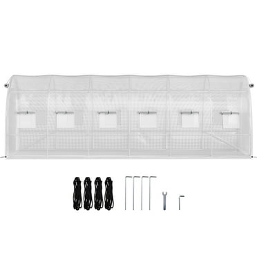 KFFKFF 20ft by 10ft by 7ft Walk-through Tunnel Greenhouse, Movable Plant Warm House with Zinc-coated Steel Hoops, Trio of Upper Beams, Cross Poles, Dual Zippered Entrances & Dozen Roll-up Windows