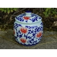 thumbnail image 6 of Blue and White Porcelain Decorative Cylindrical Temple Vase or Jar (Red and Blue), 6 of 7