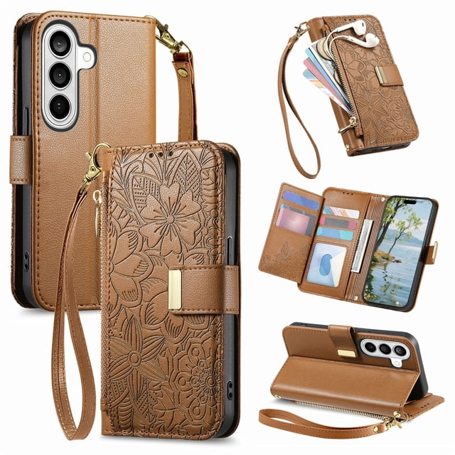 Funda FOXDOCK cartera de piel sintética para FOXDOCK Samsung Galaxy S26 – Resistente a golpes, RFID – marrón
